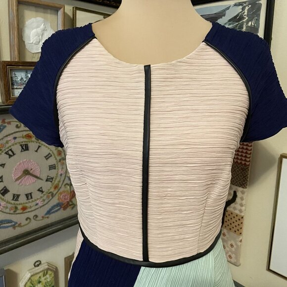 Maeve Anthropologie Pastel Colorblock Midi Dress With Short Sleeve & Back Zipper - Picture 2 of 7